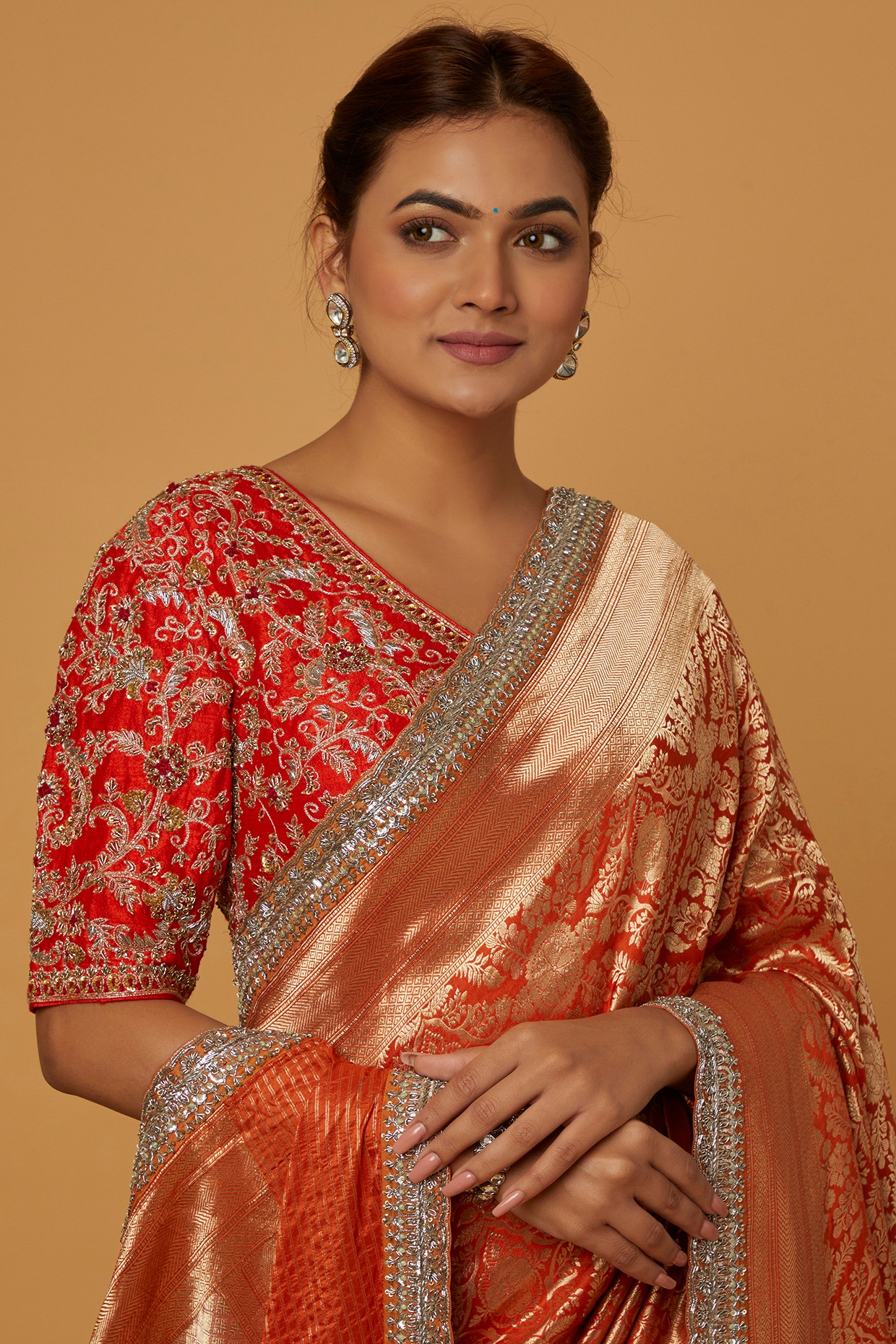 Wedding Wear Red Color Golden Jari Design Saree – Amrutamfab